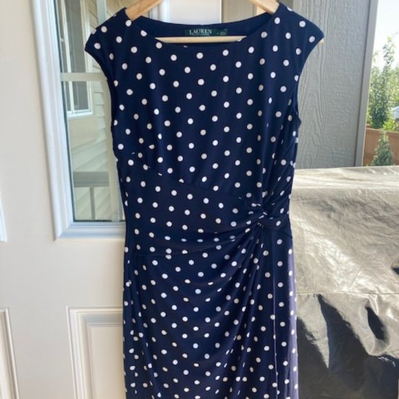 Classic Ralph Lauren blue and wide polka dot dress - Picture 3 of 11